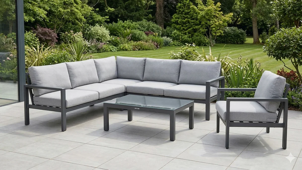 Salon de jardin Kettler Elba en aluminium anthracite sur terrasse contemporaine